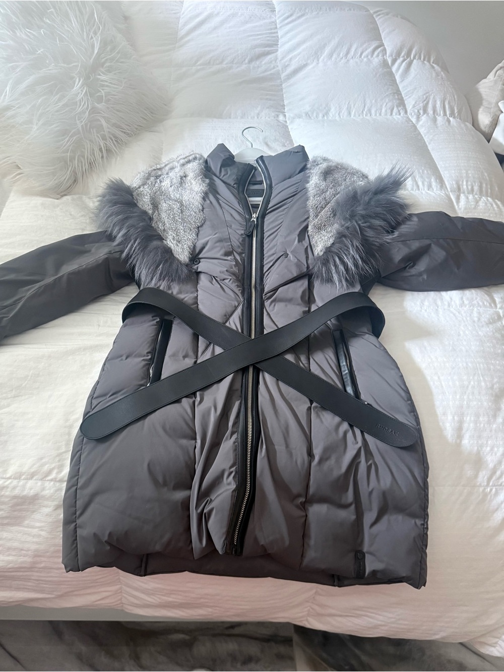RUDSAK Gray Fur-Trim Quilted Puffer Coat
